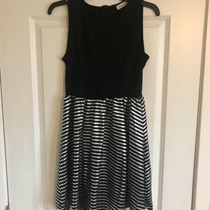 Black Fitted Dress with Silver Striped Skirt